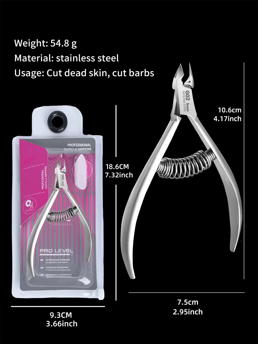 Outils professionnels de pédicure : Coupe-cuticules à double ressort, lames tranchantes pour le nail