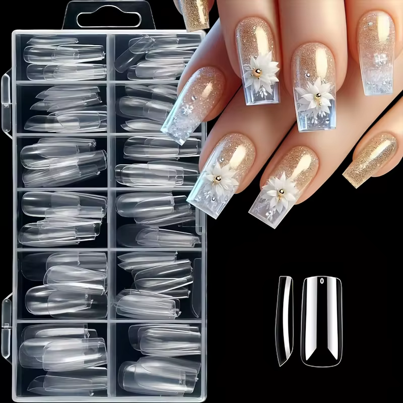120 pièces d'ongles en boîte de style cercueil transparent/amande/talons hauts fins//carré/autres fo