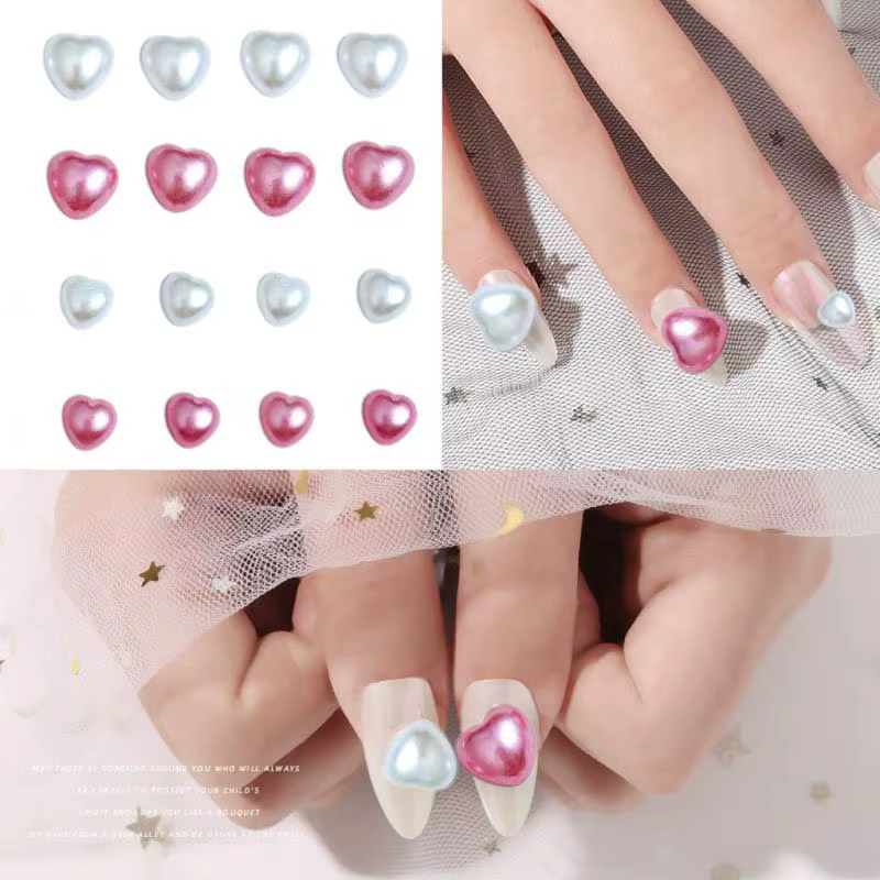 Breloques mélangées en résine 3D pour Nail Art, rose, blanc, cœur, perle de simulation, décorations 