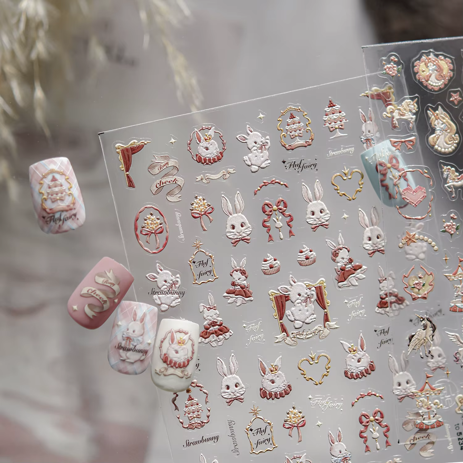 Autocollant pour ongles d'Halloween 5D en relief dessin animé Nail Art autocollants rétro lapin auto