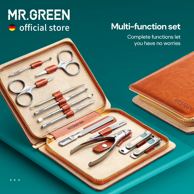 MR.GREEN-Kit de Manucure Professionnel en Acier Inoxydable, 12 en 1, Ensemble de Pédicure avec Étui 