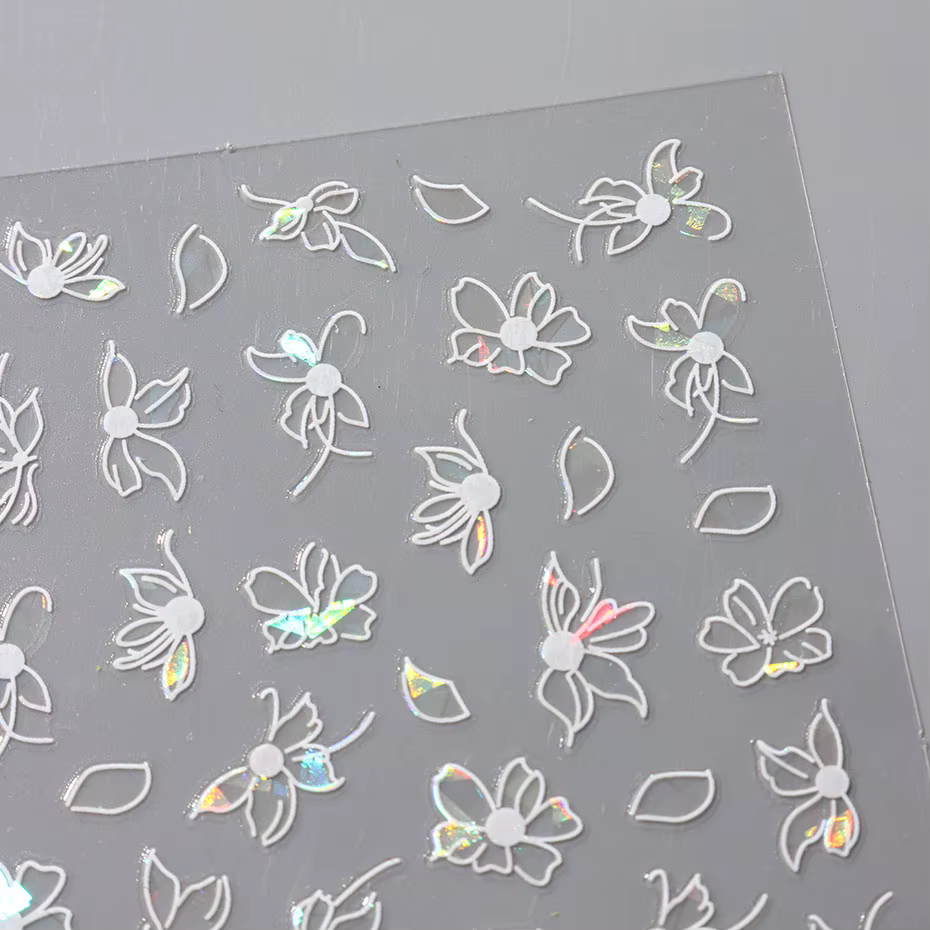 2 pièces 3D Laser noir blanc fleur décalcomanies abstraite rayure fleur pétales conception autocolla