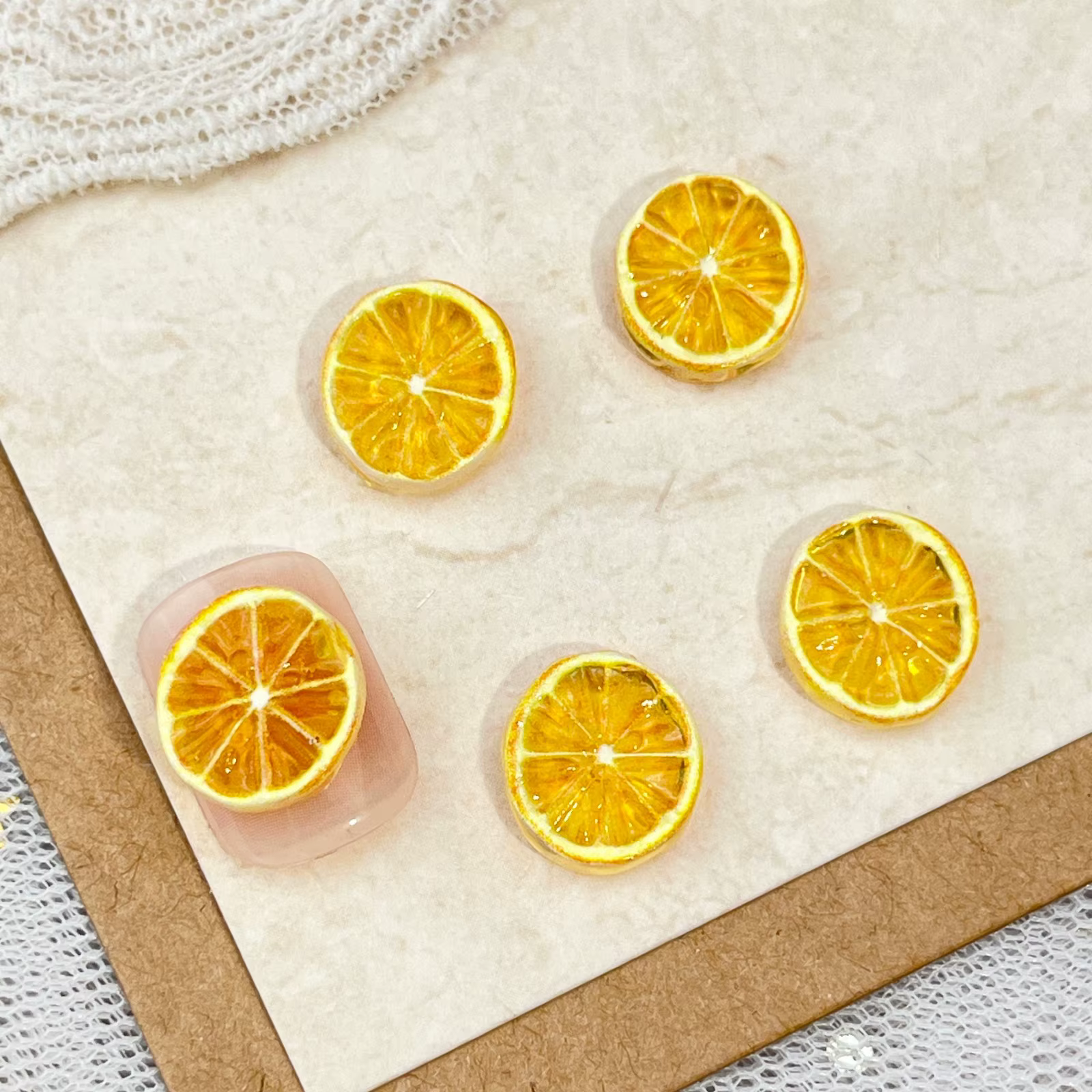 Breloques pour ongles en résine Orange, Fruits en tranches, jouets alimentaires simulés, tranches de
