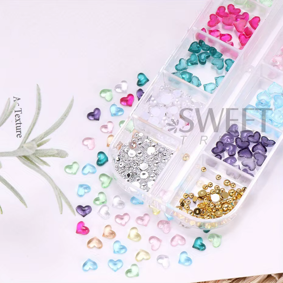 12 grilles en forme de cœur pour Nail Art, breloques transparentes en forme de cœur d'amour, bijoux