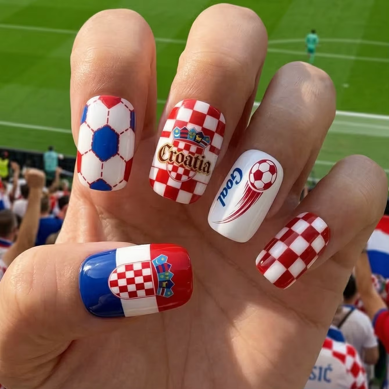 Faux ongles autocollants pour fans de football Coupe du Monde 2026, motif match de football, courts,