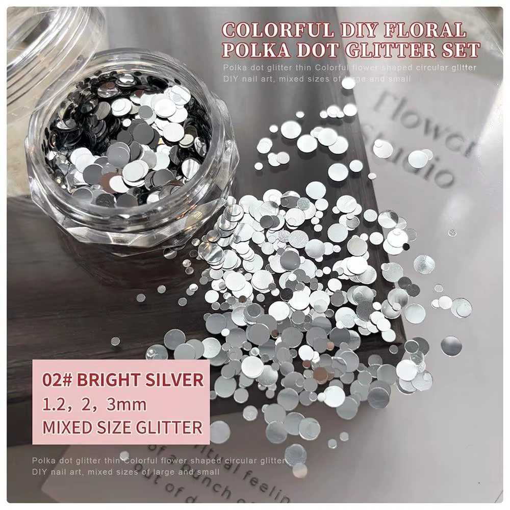 1 boîte de paillettes rondes à pois pour ongles, motifs floraux colorés DIY, flocons de différentes 