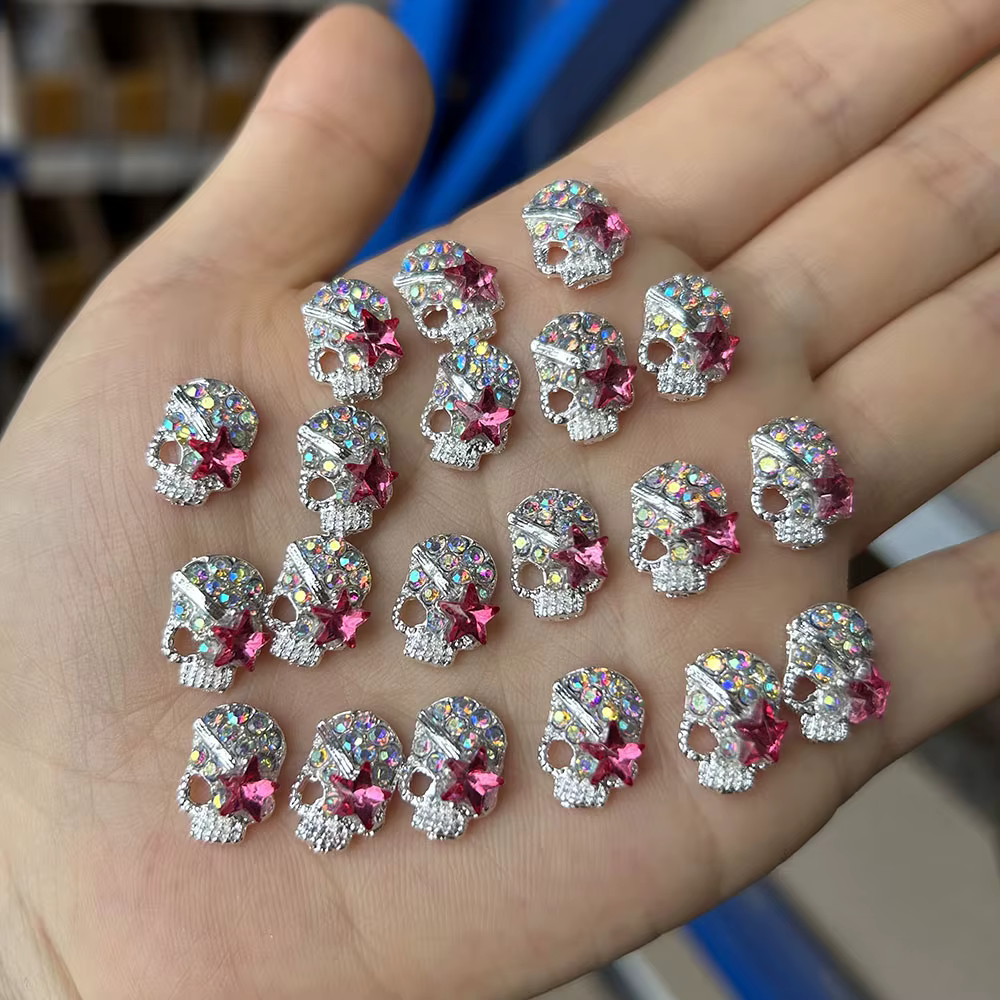 10 pièces brillant diamant métal crâne ongles breloques 3D Halloween décorations d'ongles gothique P