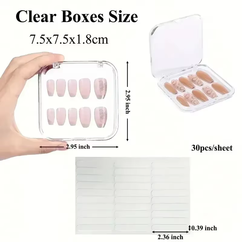 Boîtes acryliques de stockage d'ongles à pression, avec feuilles adhésives, boîtes transparentes pou