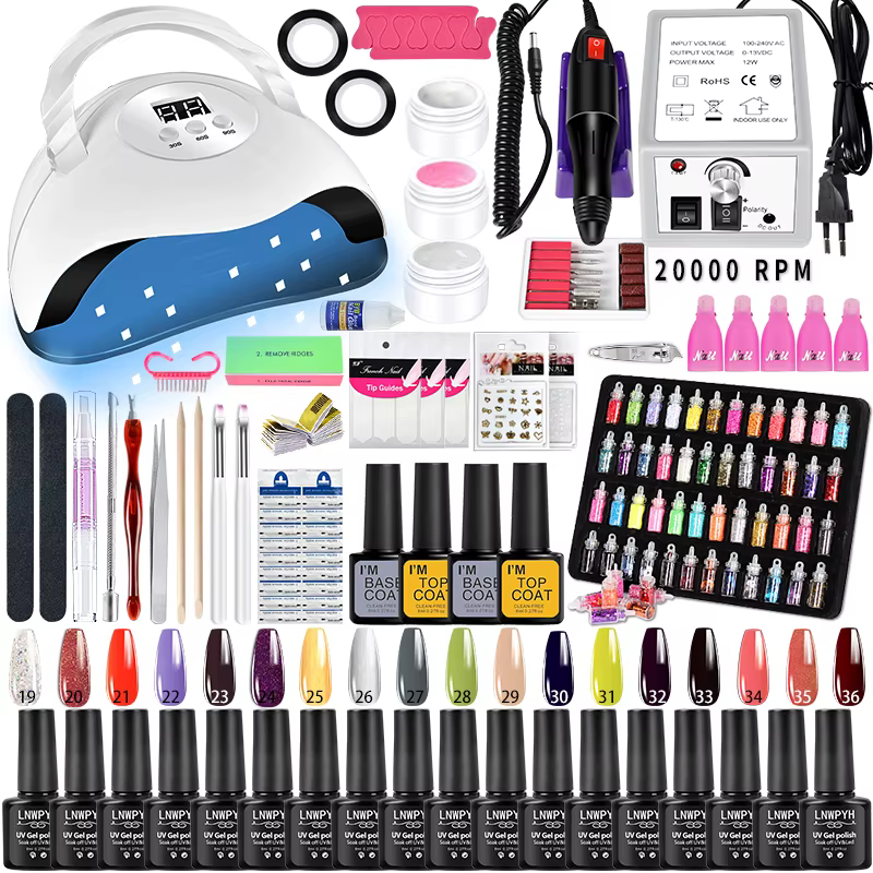 Kit de vernis à ongles Gel, ensemble de décorations artistiques de manucure avec sèche-ongles, ensem