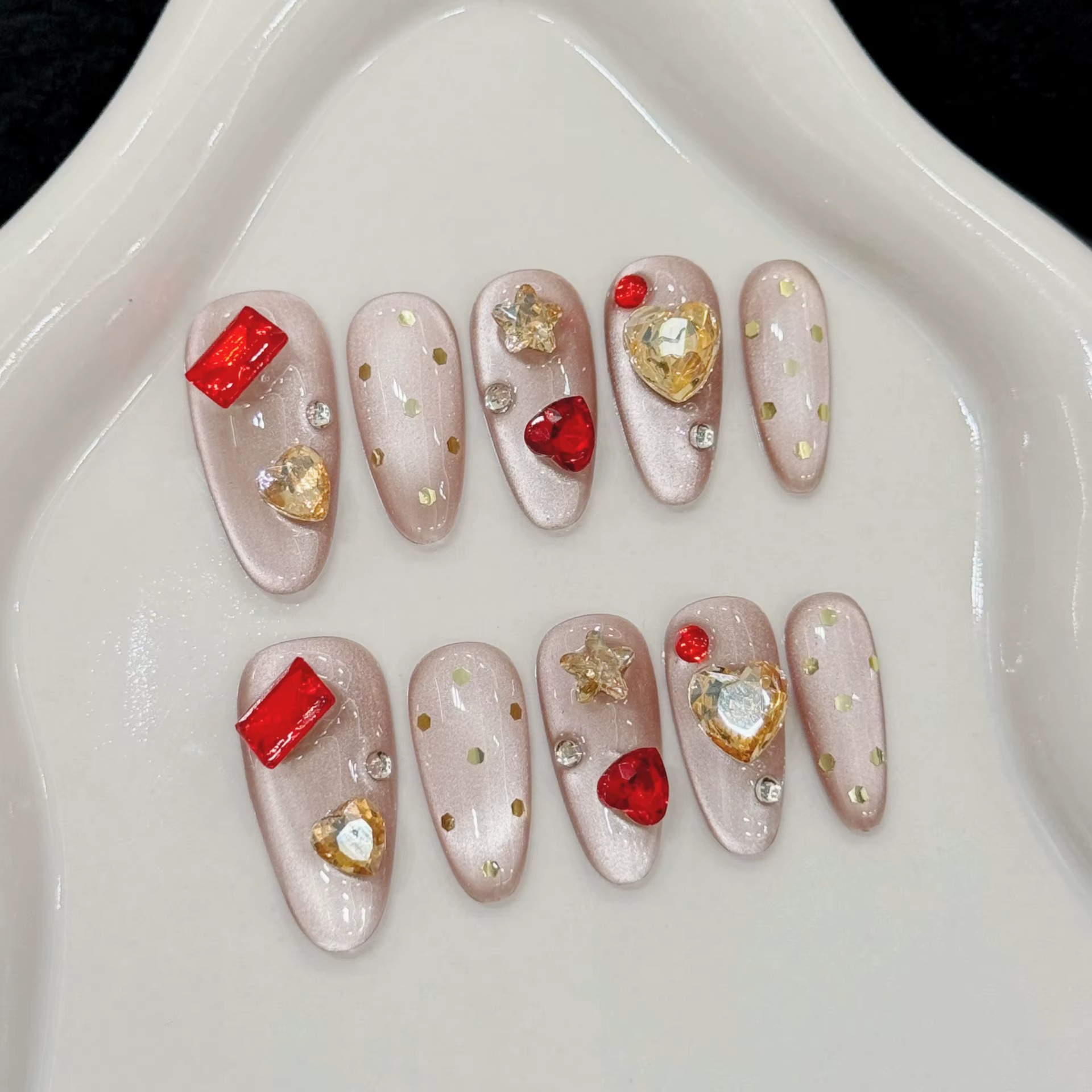 10 pièces Vintage faux ongles faits à la main glace Transparent menthe vert or bordure conceptions p