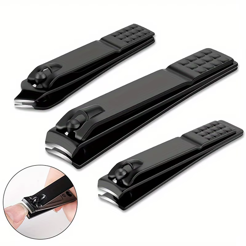 Coupe-ongles noir en acier inoxydable, 4 pièces, avec lime en verre nano, ensemble d'outils de manuc