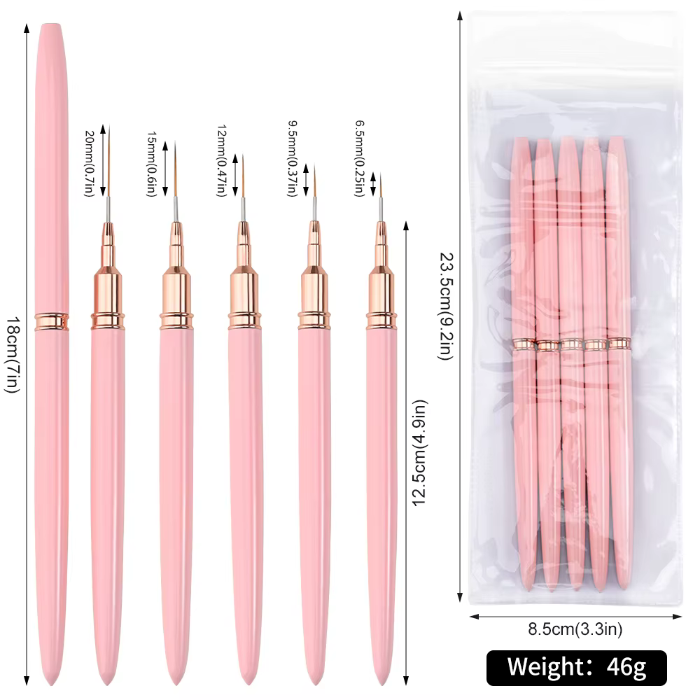 5/10 pièces rose/noir Nail Art Liner/pinceaux de peinture outil de dessin de ligne Ultra-mince 4/8/1