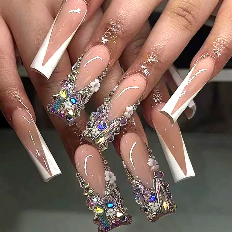 Faux ongles français Sweet Cool Spice Girl souhaits on N64.Black, N64.Y2k, étoile, paillettes, diama