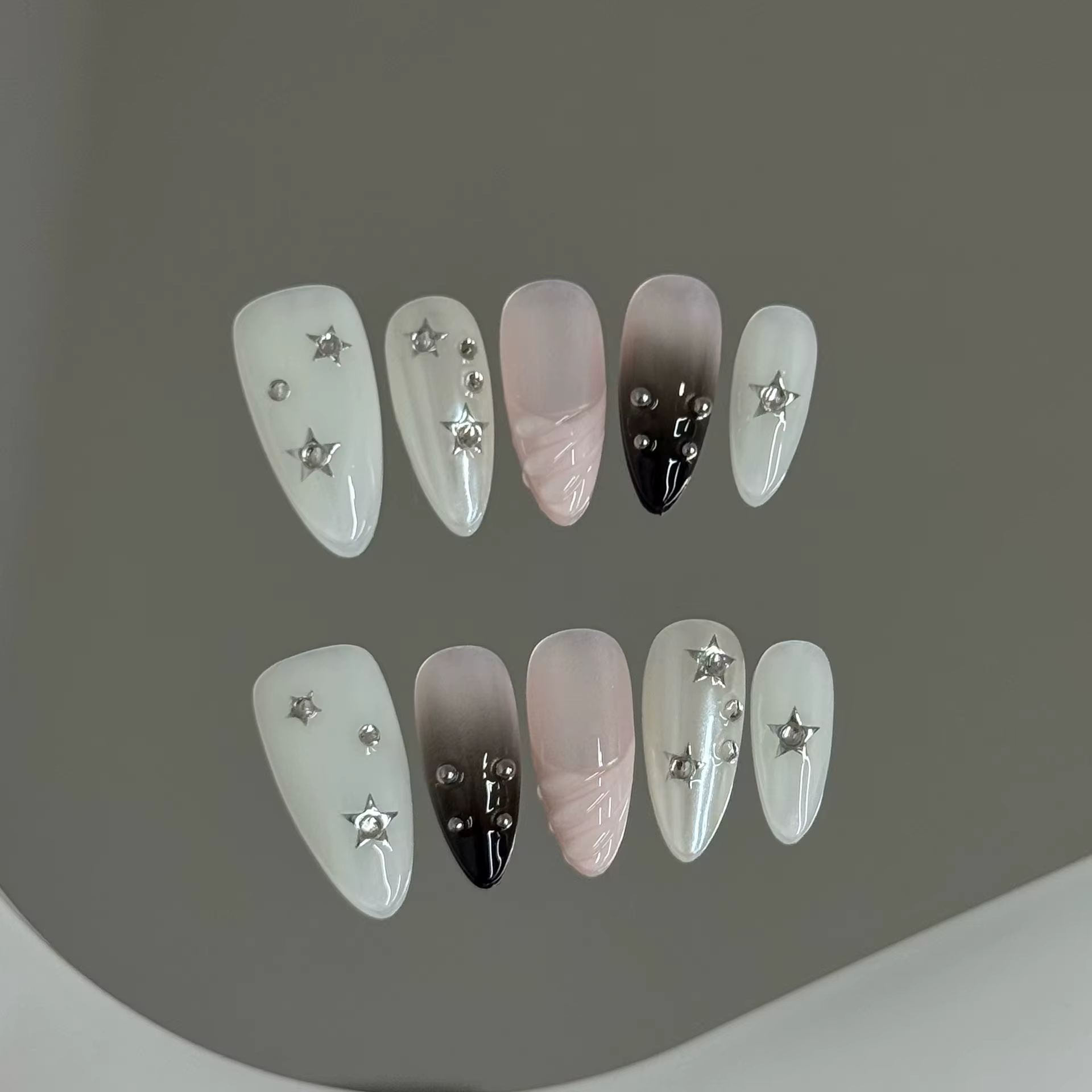 10 pièces à la main coréen presse sur ongles doux Cool étoile rose blanc faux ongles conseils portab