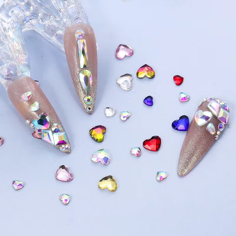 Mélange de diamants d'amour, 100 pièces, accessoires pour ongles en verre irrégulier à fond plat, ve