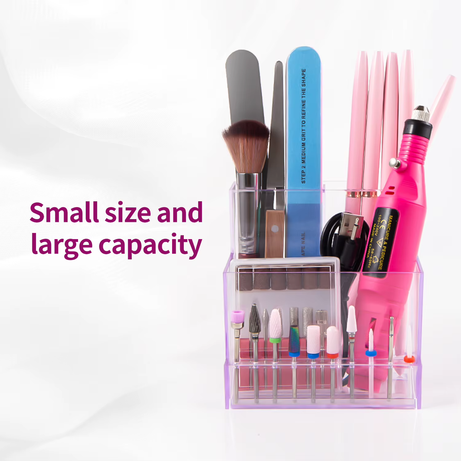 Perceuse à ongles translucide, organisateur de produits pour ongles, fournitures, embouts à ongles, 
