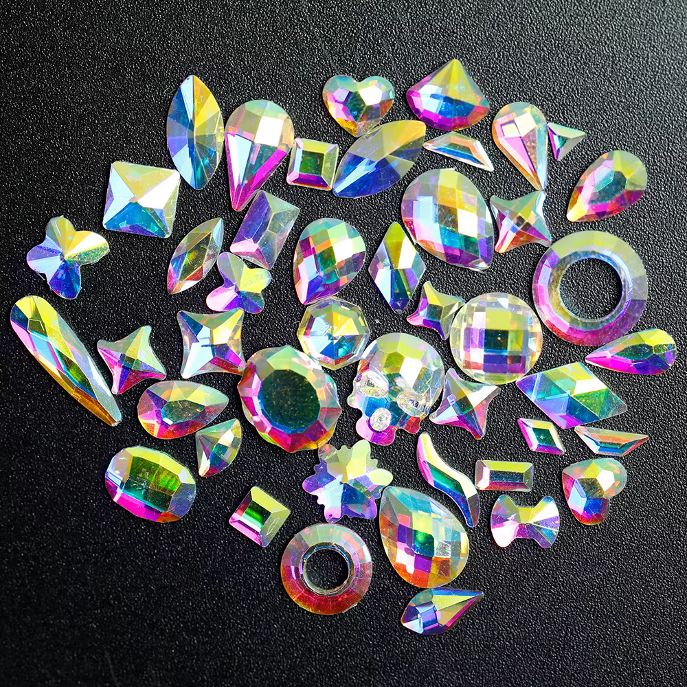 Strass cristal AB en grilles, 40 pièces, multi-formes, dos plat, Nail Art, gemme