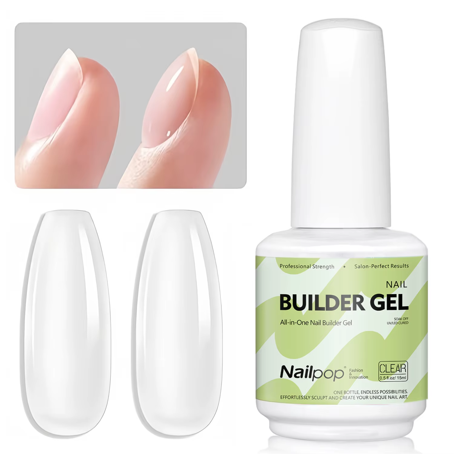 Nailpop Gel Constructeur 15ml pour Apex et Extension des Ongles, Gel UV Amélioré à Dissoudre, Colle 
