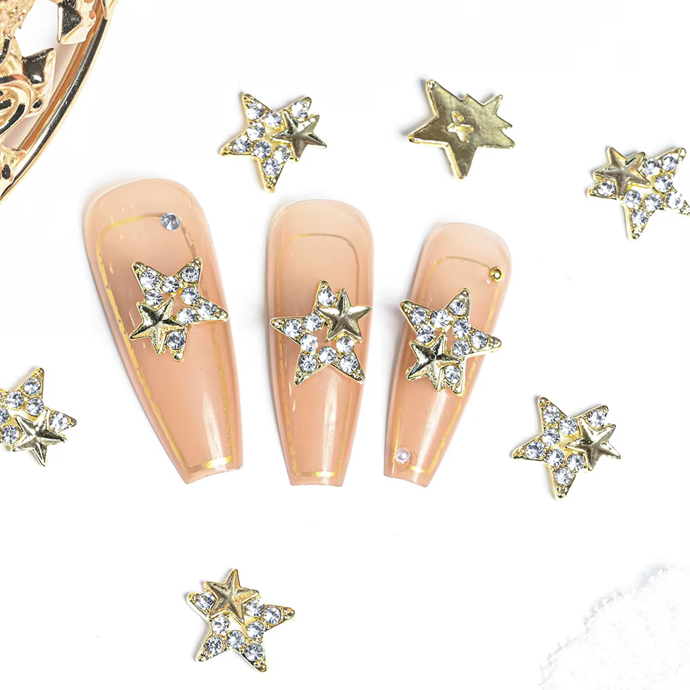 10 pièces 3D argent pentagramme étoile Nail Art alliage strass luxe métal étoile breloques ongles bi