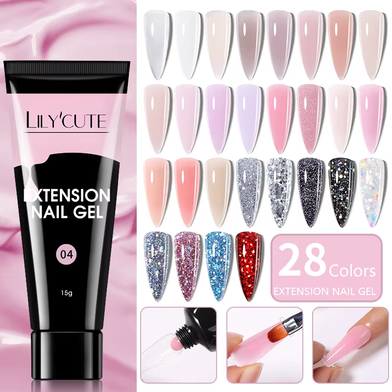 LILYCUTE 1Pc Extension rapide Gel ongles nu rose paillettes bâtiment acrylique Semi Permanent trempe