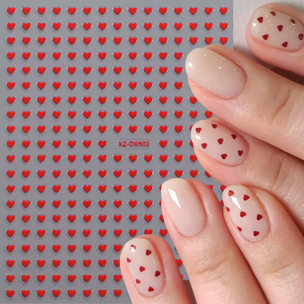 Autocollants pour ongles en forme de cœur, couleurs mélangées 3D, pour la saint-valentin, doux, roug