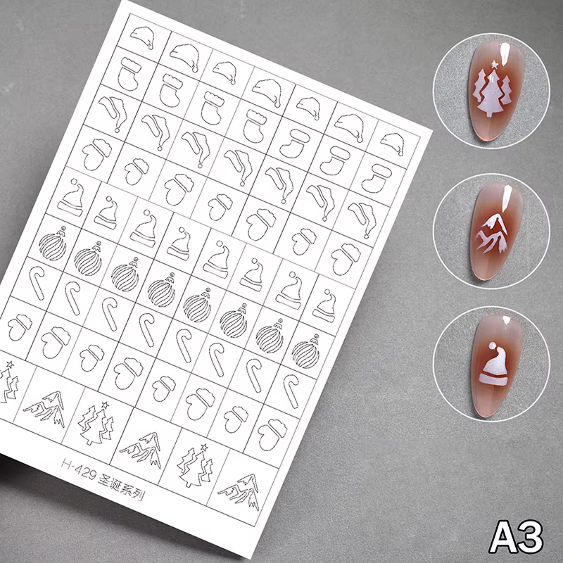 Pochoir d'aérographe pour ongles, flocon de neige d'hiver, arbre de neige, décors de noël, autocolla