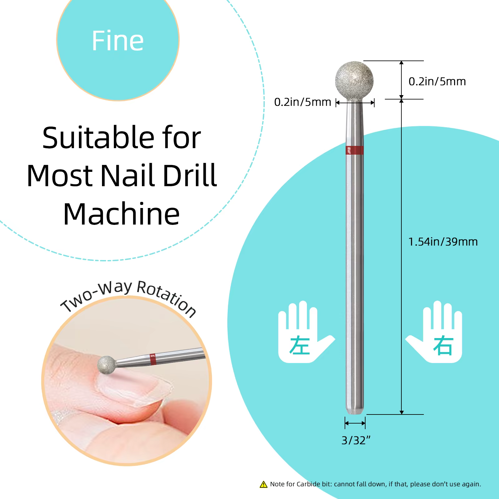 HYTOOS boule de grain fin cuticule propre forets à ongles diamant russe foret à ongles sécurité sous