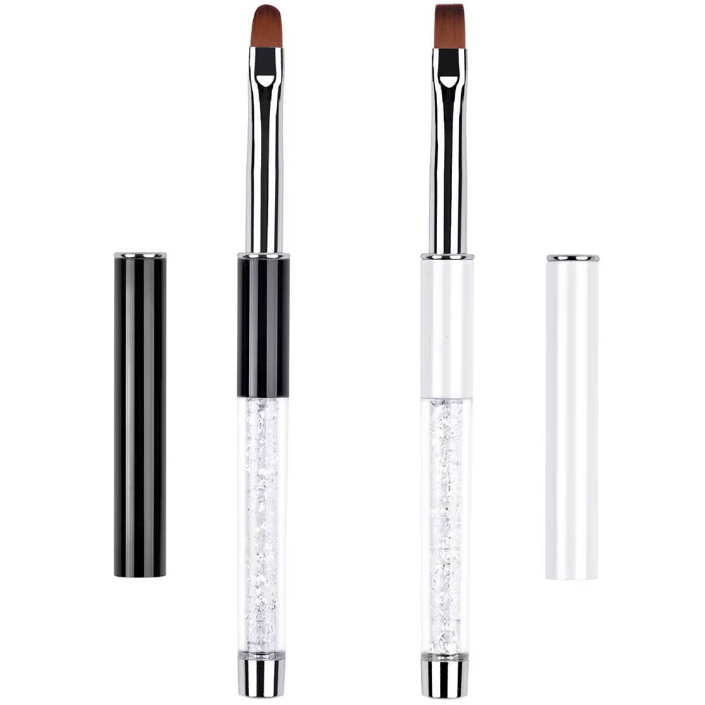 Brosse à ongles ovale et plate pour Gel UV, noir et blanc, constructeur professionnel, stylo pour la