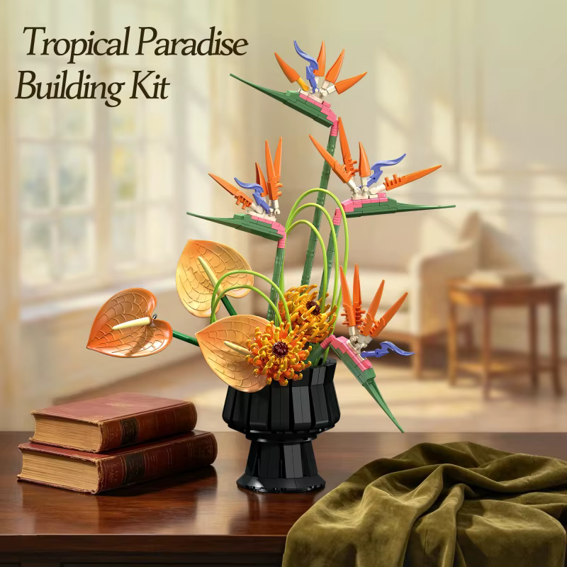 Ensemble de blocs de construction oiseau de paradis tropical, modèle de la série fleurs, parfait pou