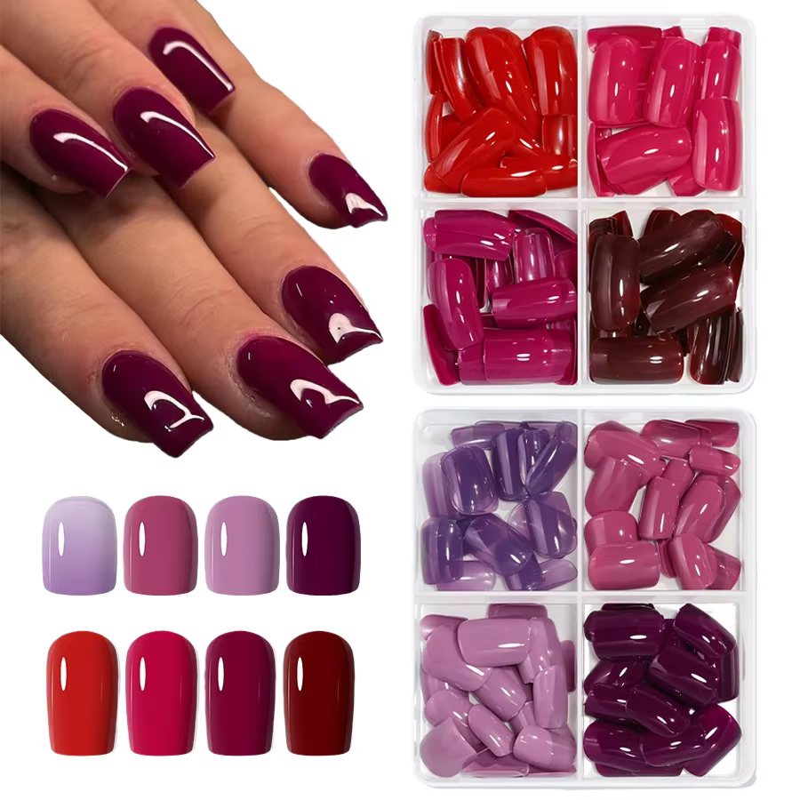 96 pièces presse sur ongles courts, faux ongles de couleur unie brillante, ongles artificiels à couv
