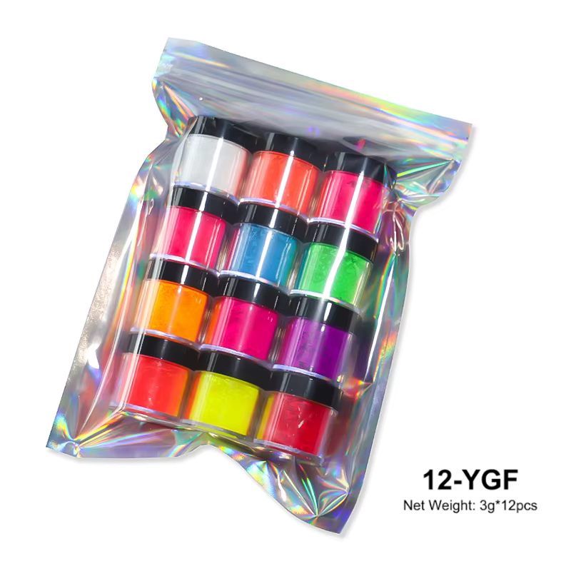 Poudre de Pigment néon fluorescente pour ongles, 12 couleurs, paillettes brillantes ombrées, poussiè