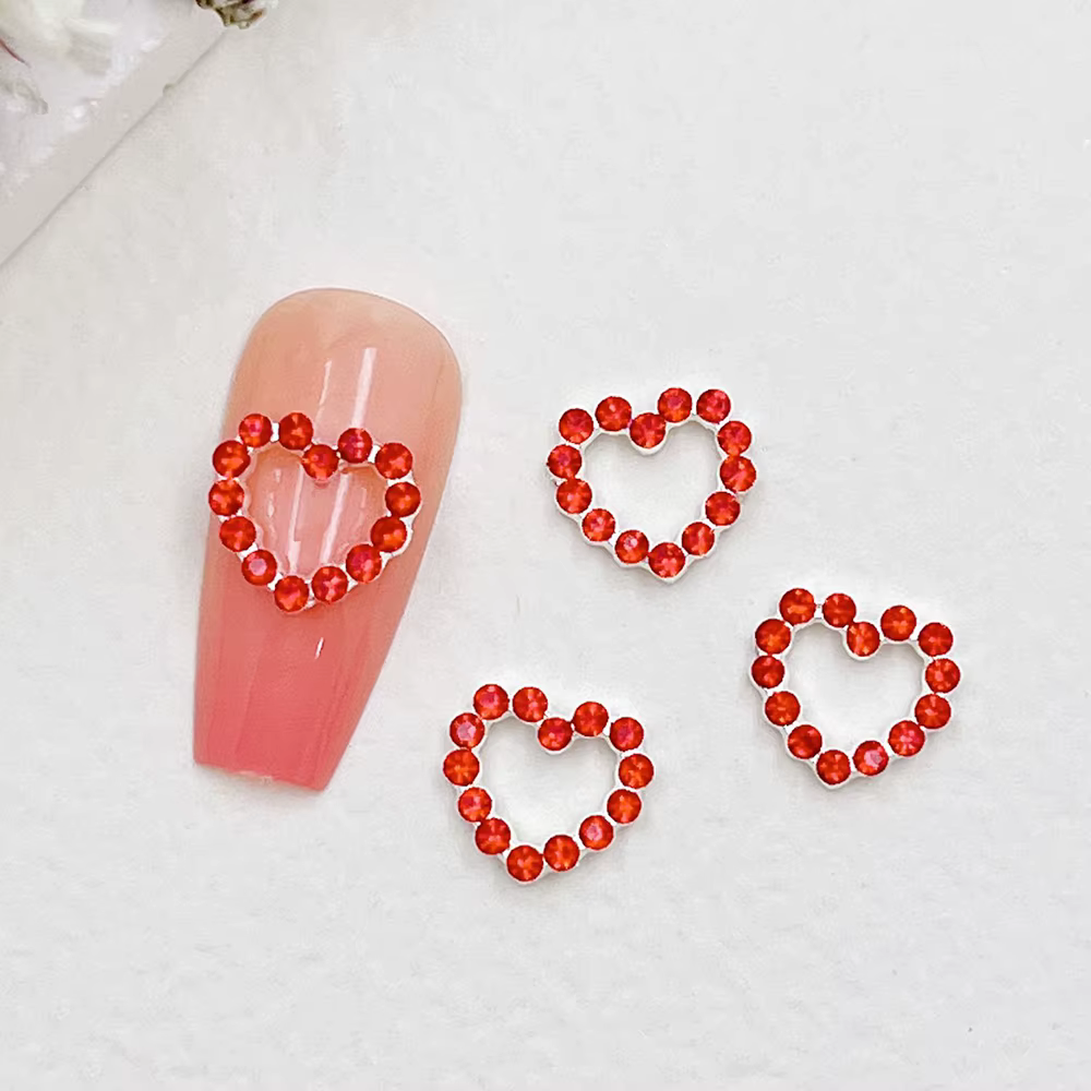 Breloques pour ongles en forme de cœur en métal, 10 pièces, rouge, rose, argent, diamant, pièces pou