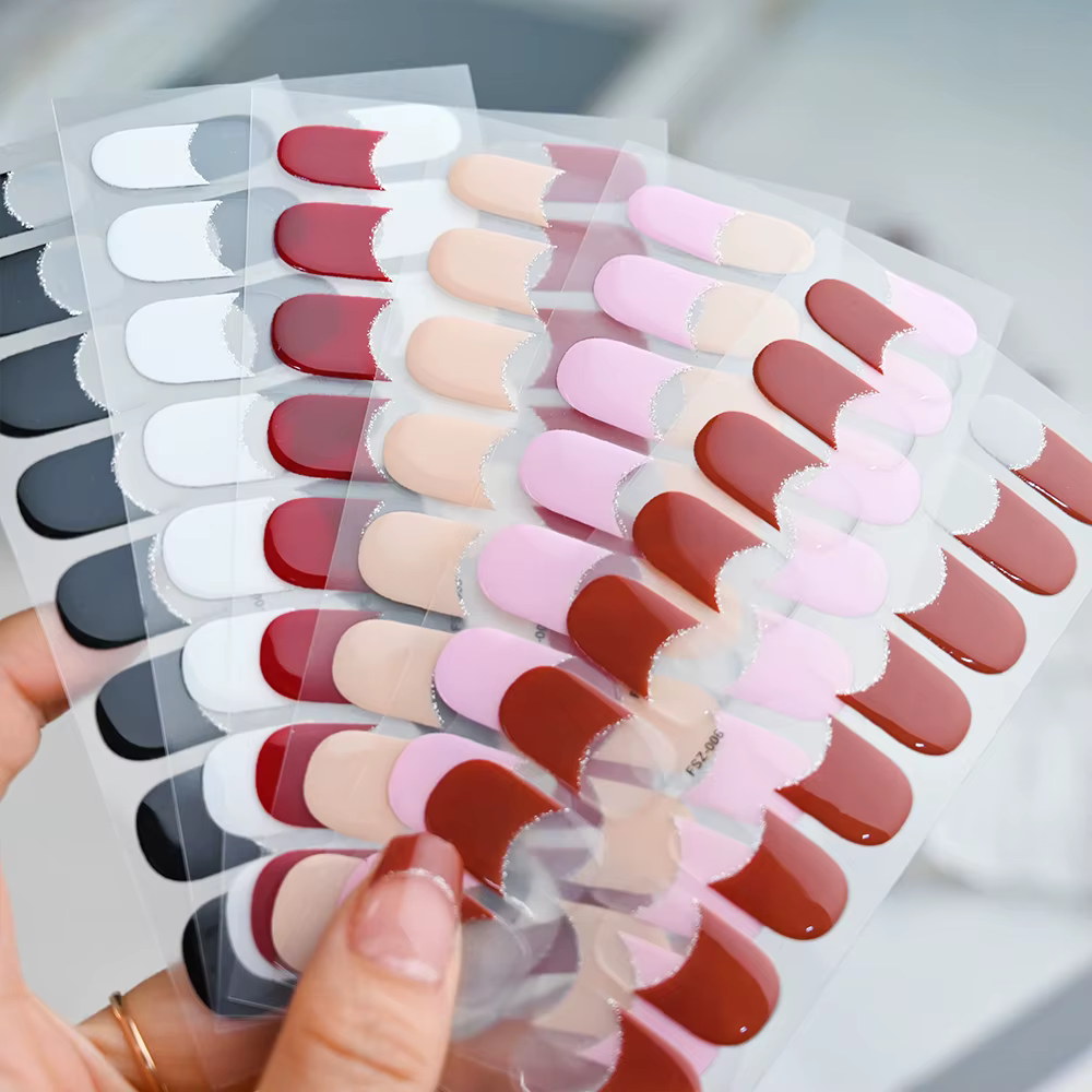 Autocollants pour ongles en gel semi-durci, enveloppes de vernis à ongles, couverture complète longu