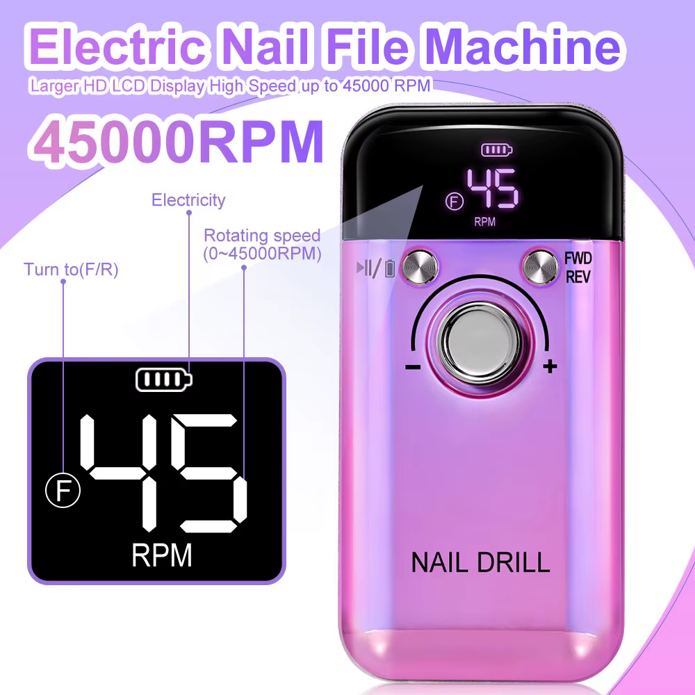 Perceuse à ongles électrique Rechargeable 45000 tr/min, perceuses à ongles professionnelles pour ver