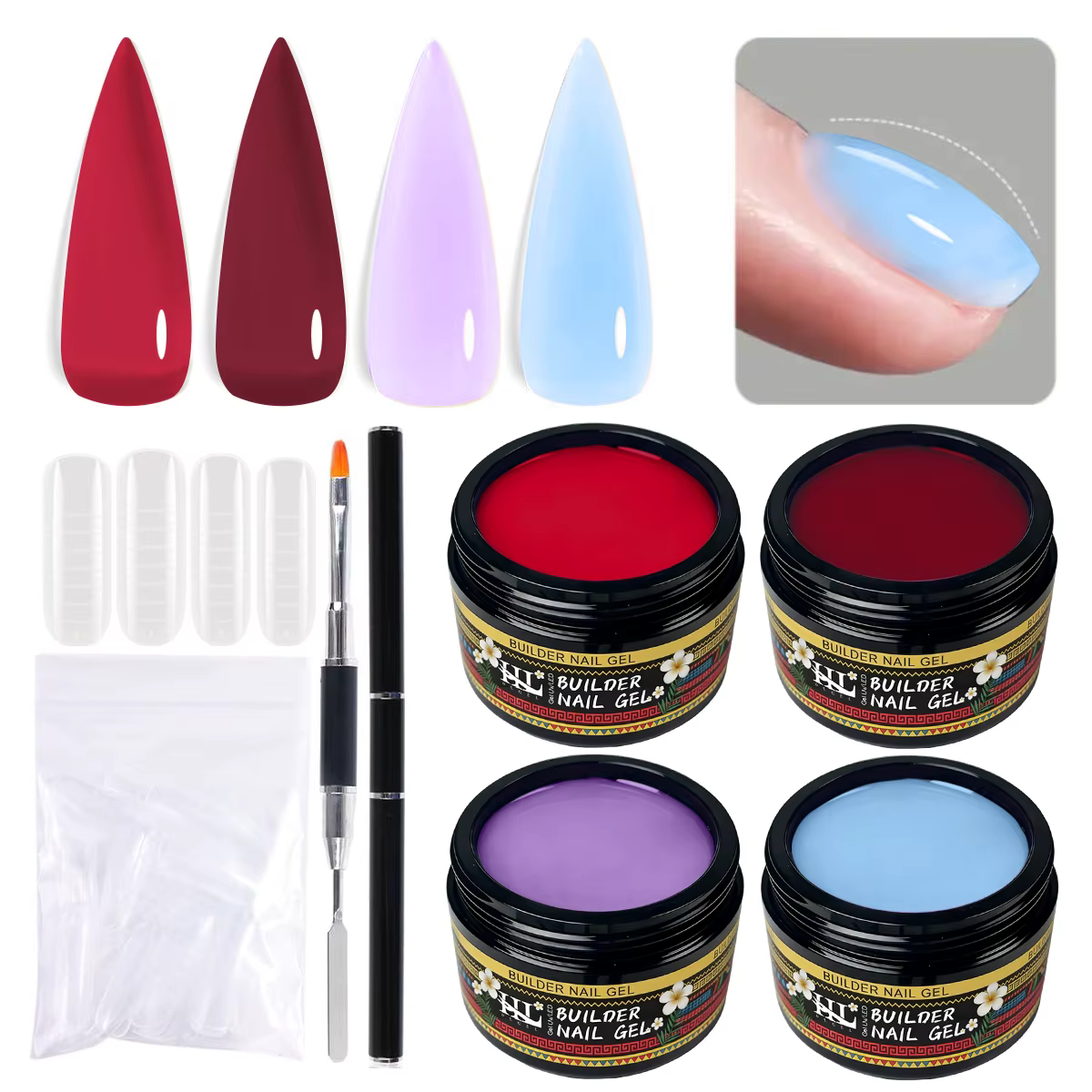 Gel de construction pour extensions d'ongles HL 20g | Gel LED Curable Rose Nude et Rouge Profond,