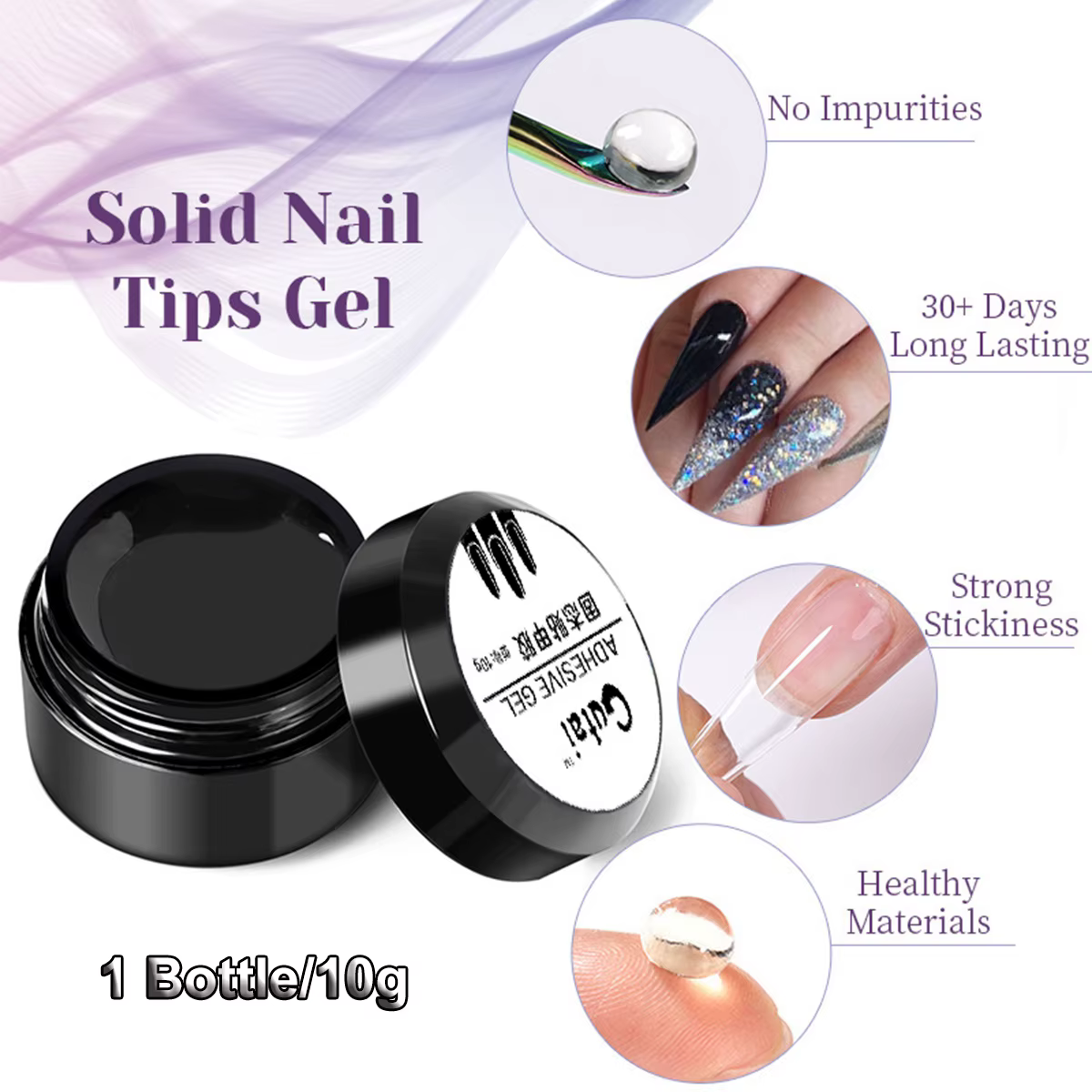 Gel pour pointes d'ongles solides, adhésif fort, colle d'extension longue durée, Gel de durcissement