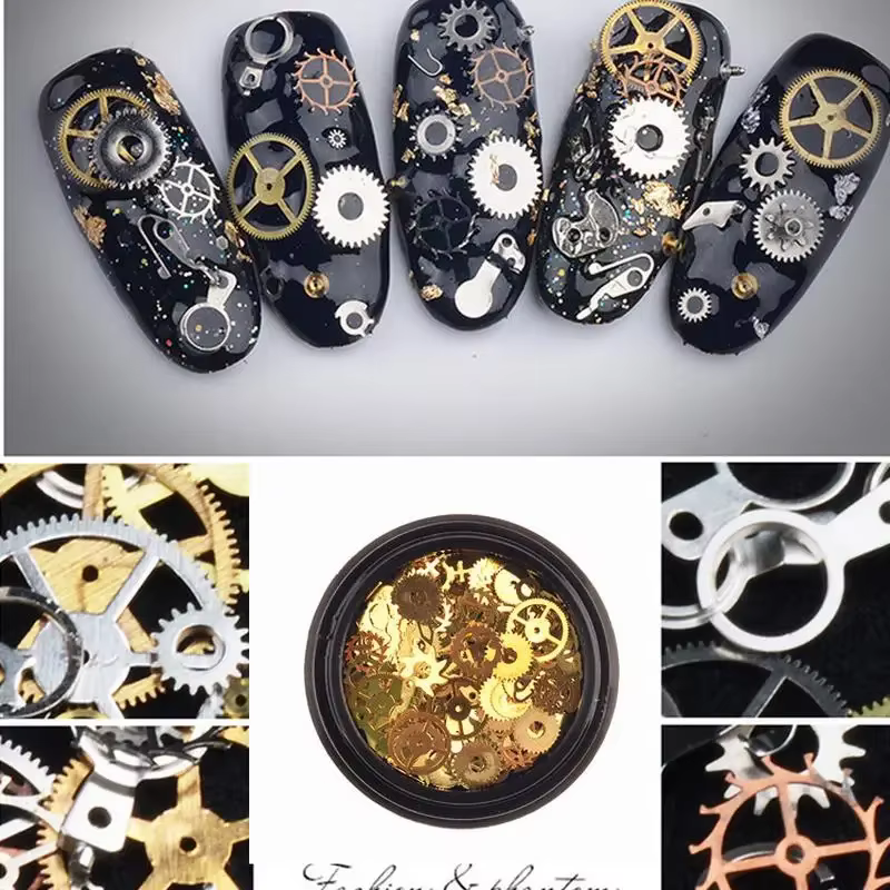 1 boîte de feuille de goujon d'engrenage en métal mixte Steampunk Nail Art décoration Dropsh dans le