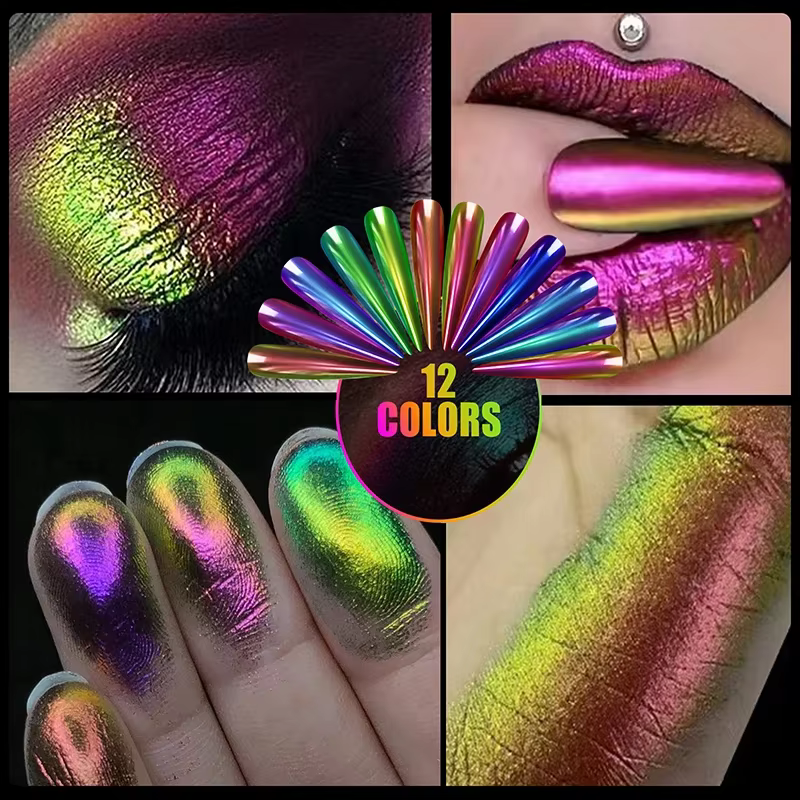 Poudre miroir magique caméléon polarisant, paillettes pour ongles, diamant holographique à haute lum