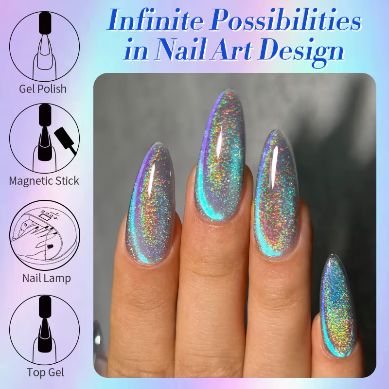 BORN PRETTY 10/15ml 9D bleu holographique arc-en-ciel chat Gel magnétique vernis à ongles tremper UV