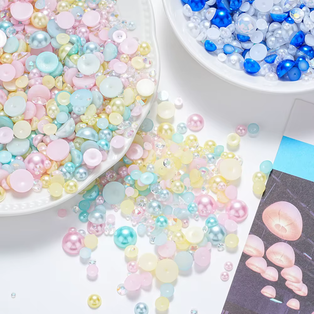 Ensemble de perles de sirène 30G, tailles mixtes, dos plat, perles AB en résine, perles circulaires