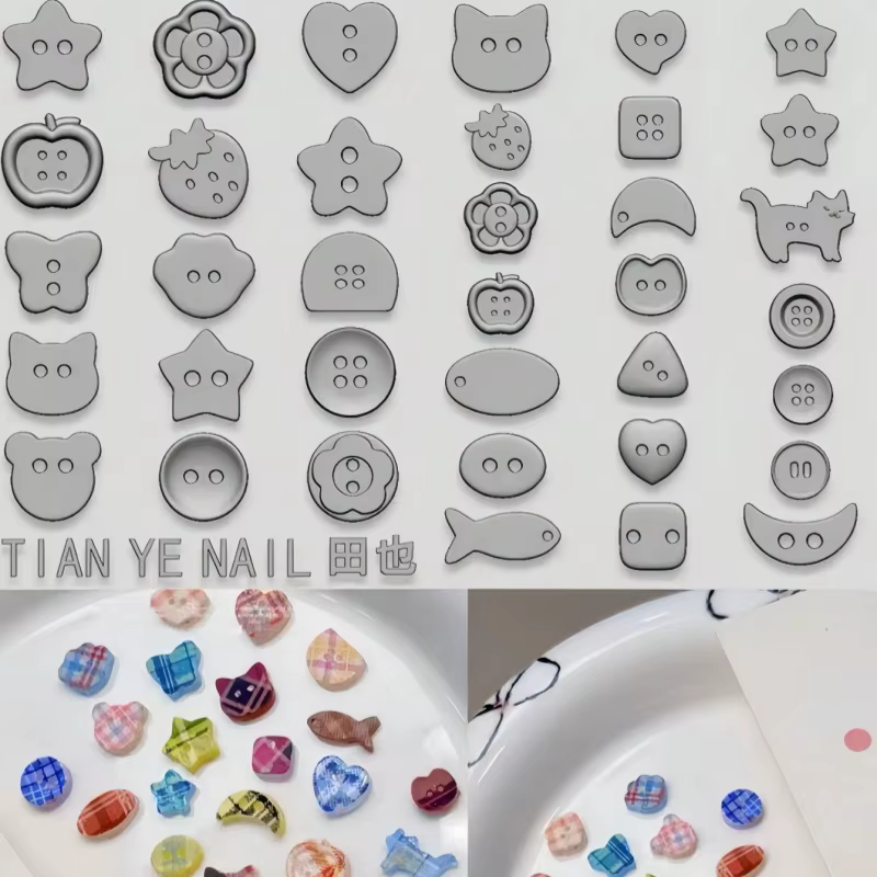 Un moule à ongles de dessin animé, porte-clés, serrure d'amour, bouton étoile, bouton de forme irrég
