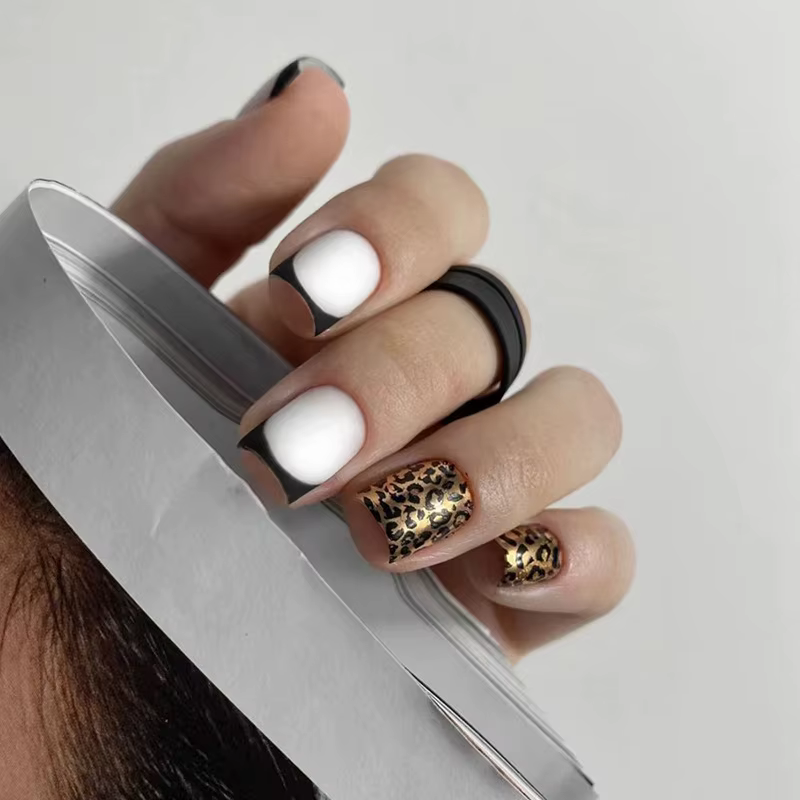 Faux ongles courts, moyens et longs, pour automne et hiver, mode café marron, léopard, vert, bleu, b