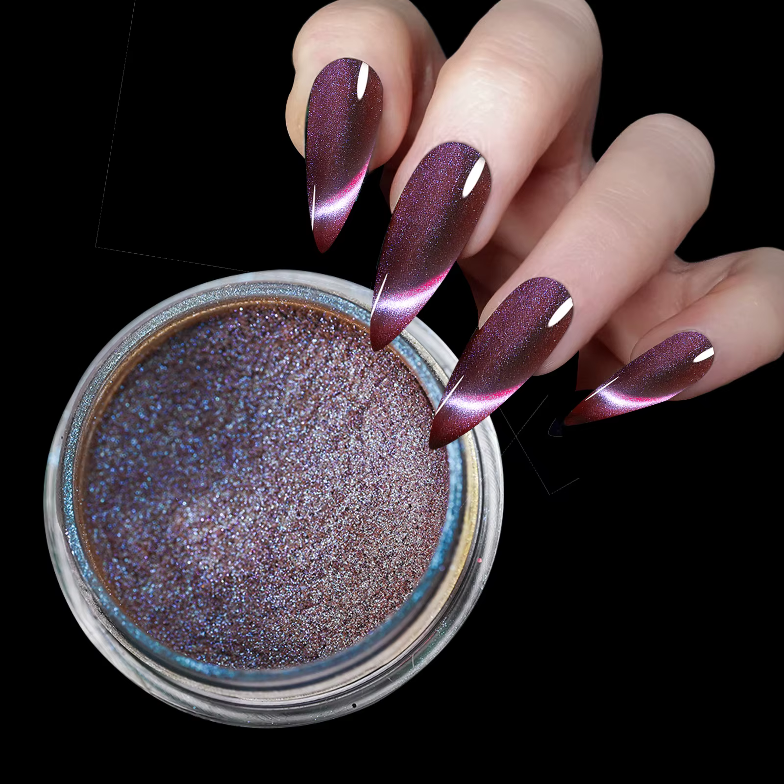 9D HD chat aimant poudre à ongles brillant effet caméléon paillettes Chrome Pigment poussière UV Gel