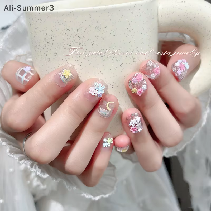 Mélange coloré de fleurs à cinq pétales, breloques pour ongles, décorations pour ongles, outils de m