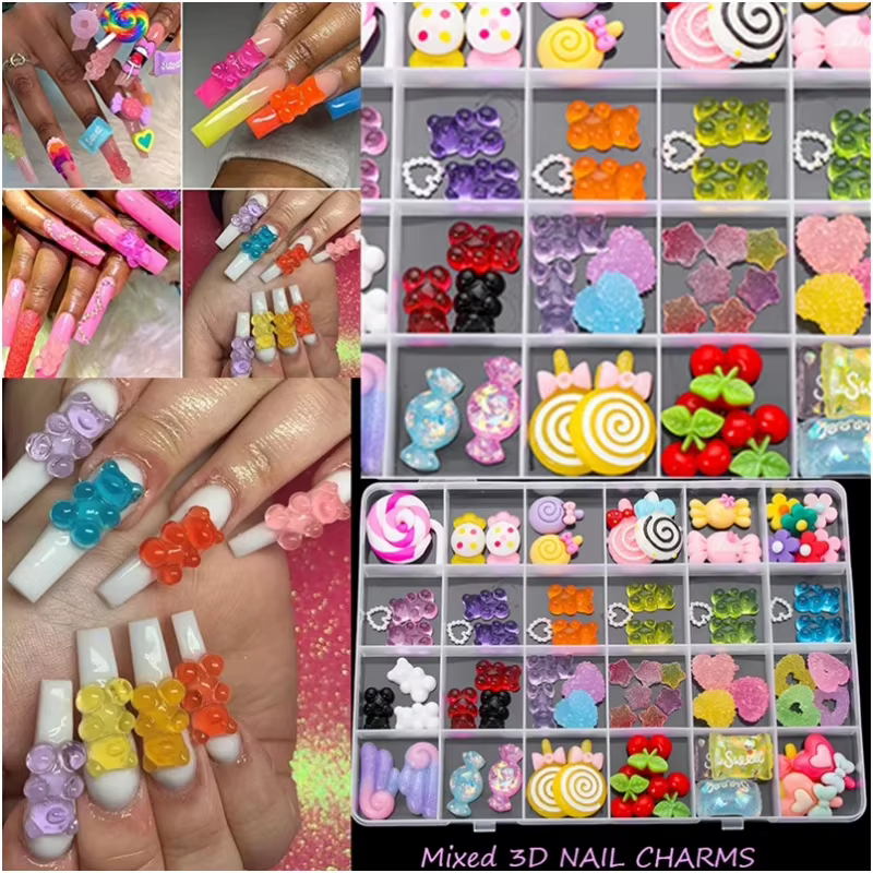 Accessoires multi-formes Kawaii pour Nail Art, breloques, bonbons sucrés, ours gommeux, sucette en r