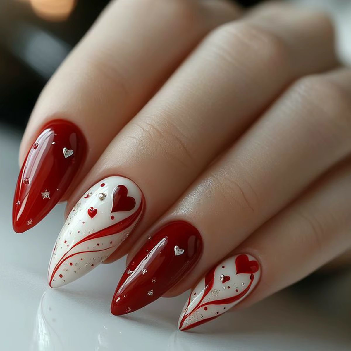Faux coeur imprimé rose clair, tête carrée mi-longue, presse sur N64.Love, motifs de diamants, style