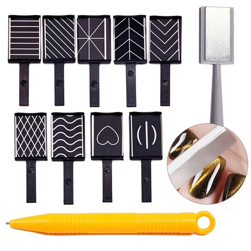Ensemble de 11 outils d'art des ongles, tige magnétique œil de chat, aimant puissant adapté au polis