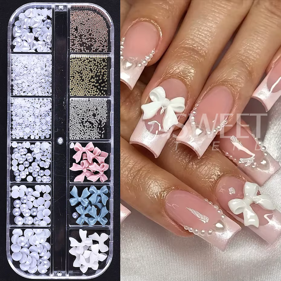 12 grilles en métal arc Nail Art charme or 3D nœud papillon ruban ongles décoration pièces bricolage