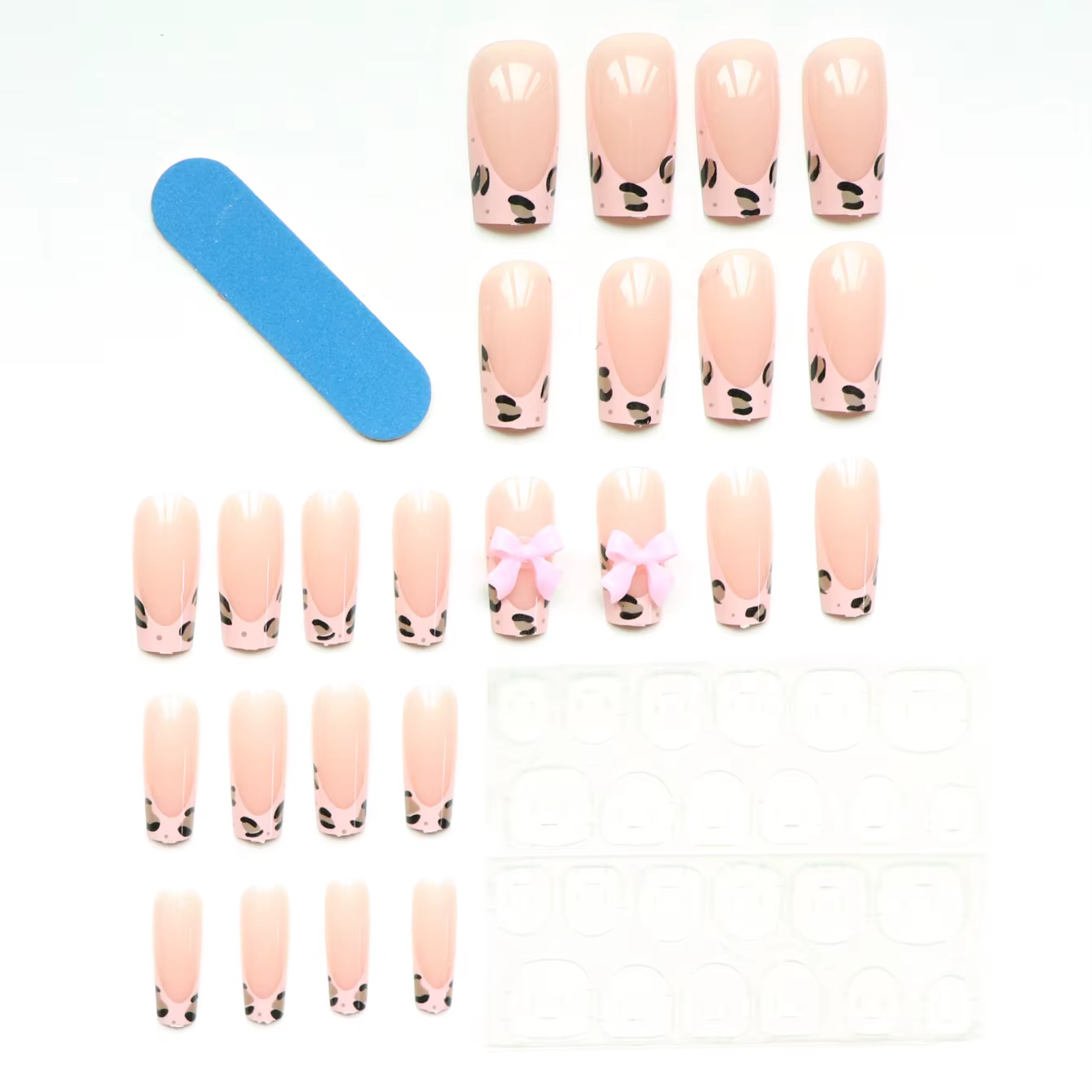 Ensemble d'ongles pour faux ongles, 24 pièces, améliorez votre Look avec un nœud imprimé léopard ros