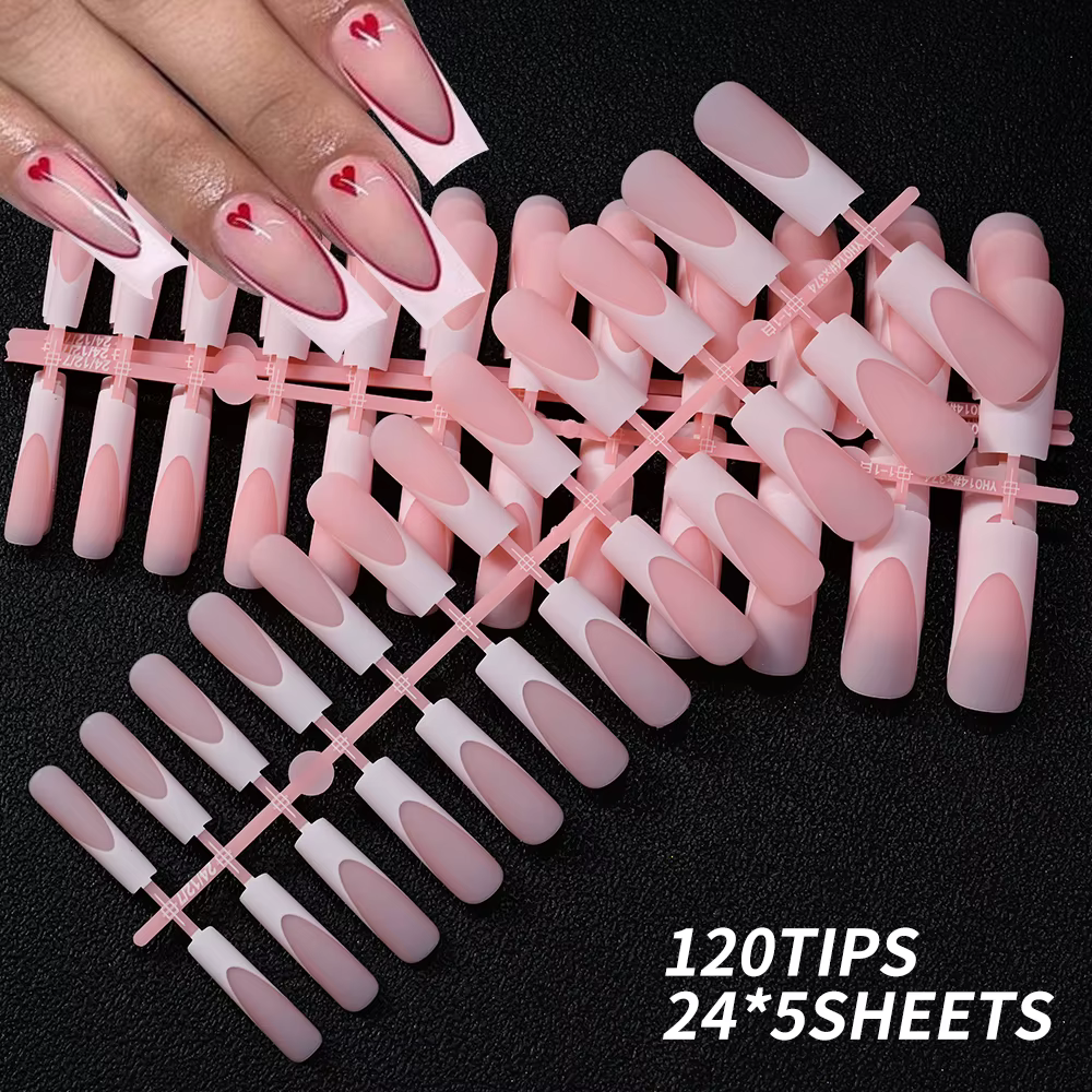 Faux ongles français longs et carrés, bord blanc, cercueil de Ballet portable, couverture complète,